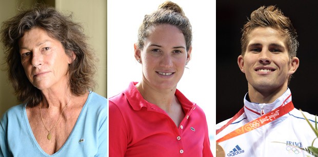 Montagem com imagens de arquivo mostra os atletas franceses Florence Arthaud (vela) Camille Muffat (natação) Alexis Vastine (boxe), mortos no acidente de helicóptero na Argentina durante um reality show